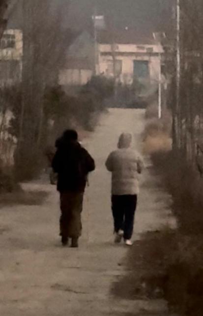 一步一脚印,寒风中步行回家的少年记录图片